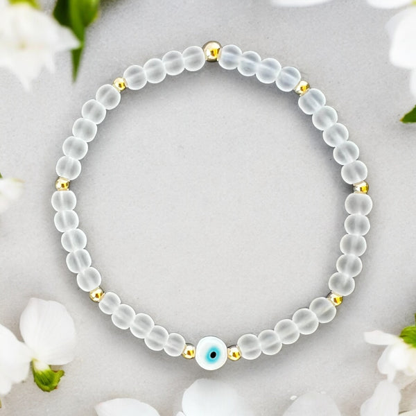 Classic Evil Eye Charm Clear Quartz 4mm Stone Bracelet