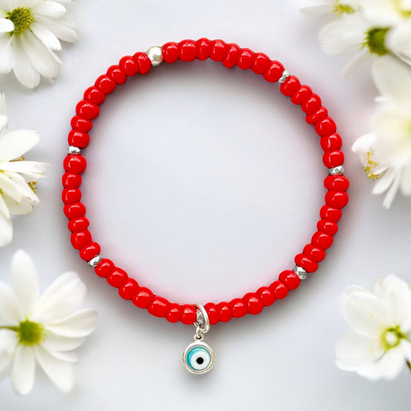 Drop Evil Eye Charm 4mm Red Glass Beads Bracelet