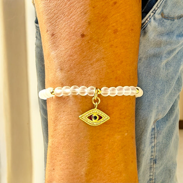 The Evil Eye Charm Clear Quartz 4mm Stone Bracelet