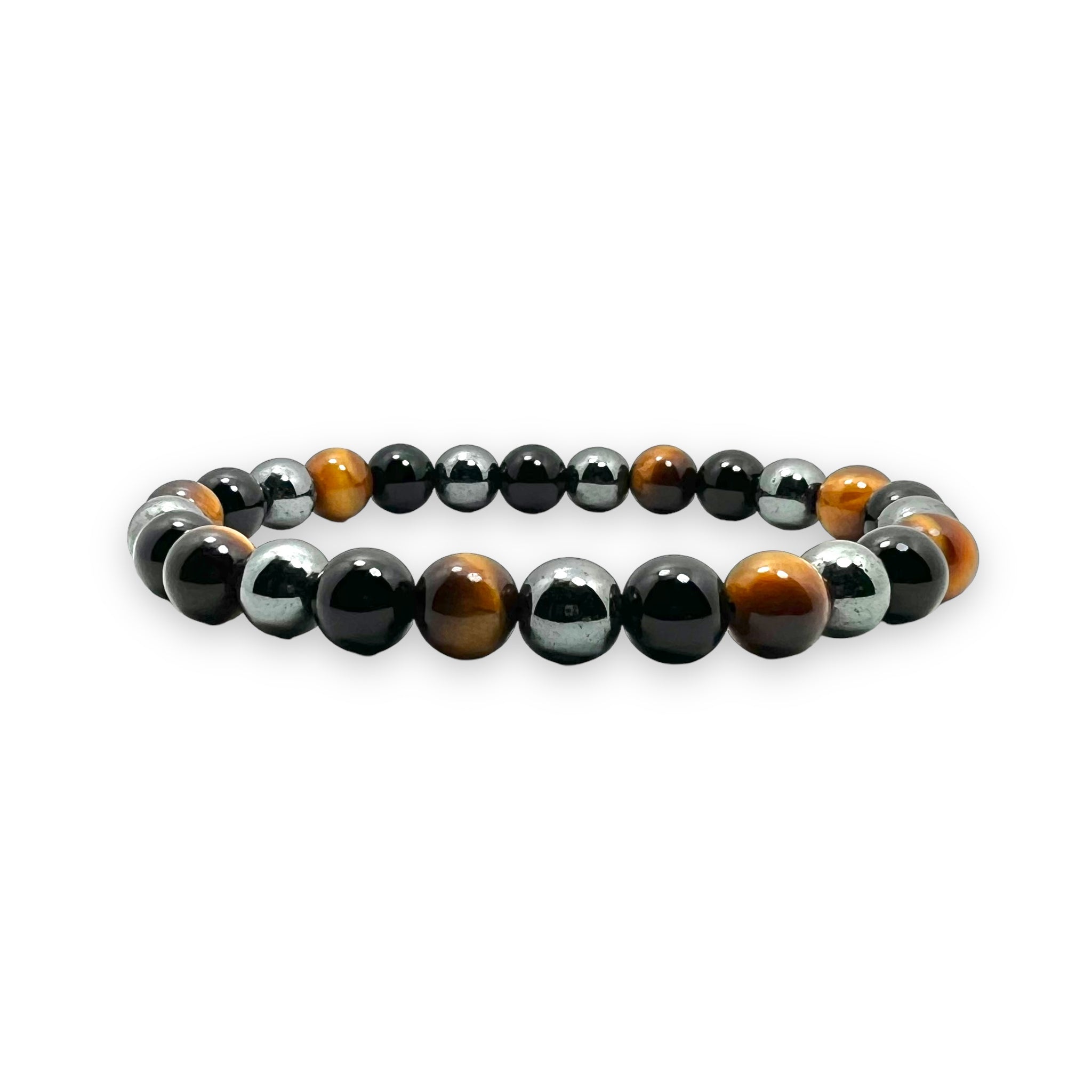 Hematite, Onyx Polished and Tiger Eye 8mm Stone Bracelet