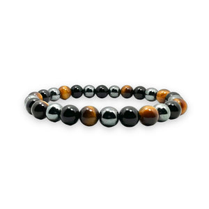 Hematite, Onyx Polished and Tiger Eye 8mm Stone Bracelet