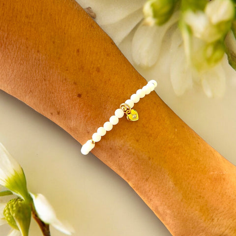 Heart White Quartz 4mm Stone Bracelet