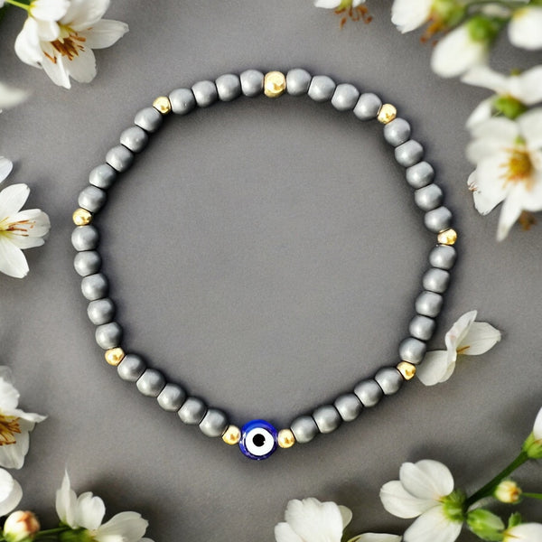 Blue Evil Eye Charm 4mm Hematite Matte Stones Bracelet