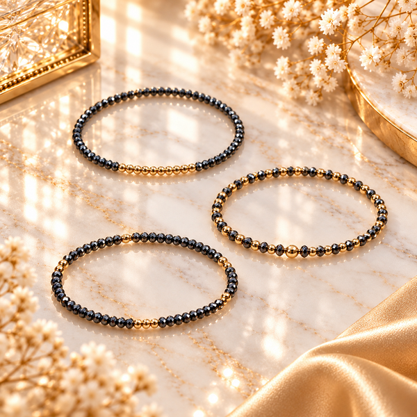 ECLIPSE | Hematite & 18k Gold-Filled Stack