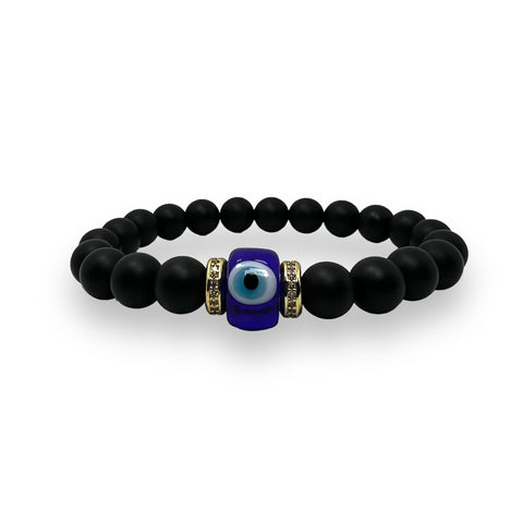 Onyx Matte 8mm Stone with Evil Eye Bracelet