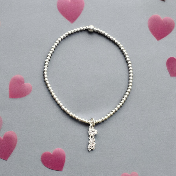 Love Charm Sterling Silver 2mm Bead Bracelet