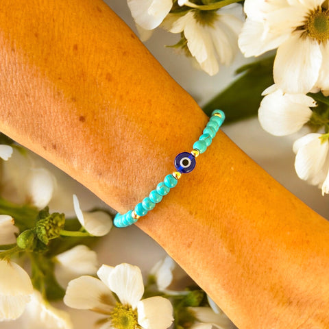 Classic Blue Evil Eye Charm Turquoise 4mm Stone Bracelet