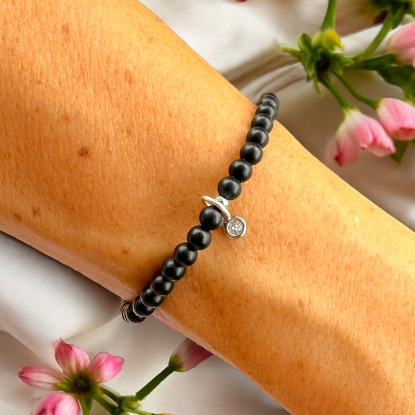 Dainty Cubic Zirconia Charm 4mm Onyx Matte Stone Bracelet