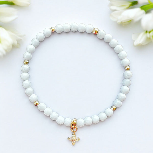 Flower White Quartz 4mm Stone Bracelet