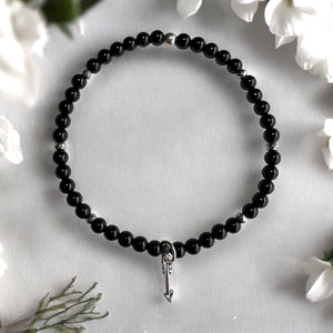 Arrow Charm Onyx Polished Stones Bracelet