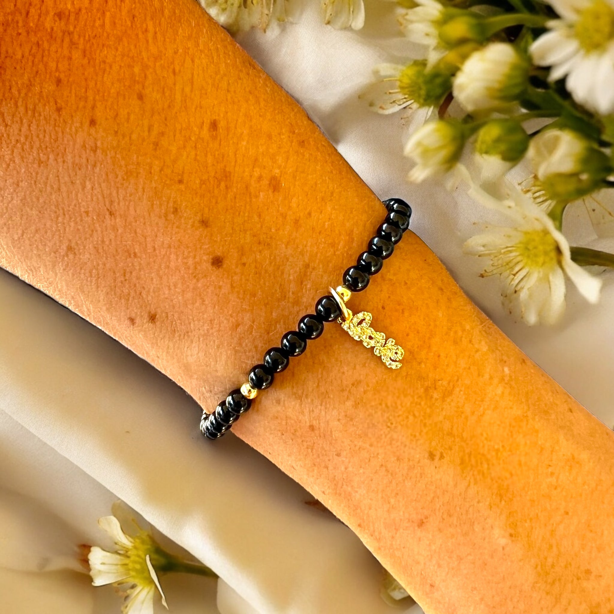 Love Charm 4mm Onyx Stone Bracelet