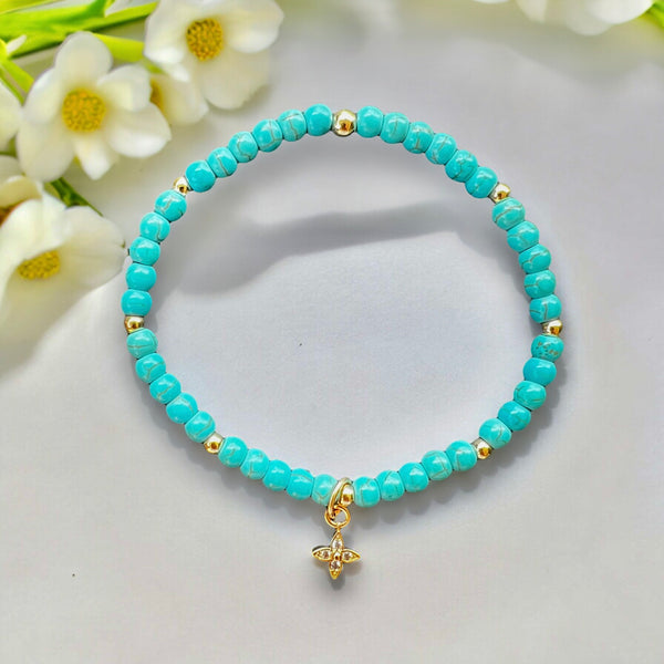 Dainty Flower Zirconia Turquoise 4mm Stone Bracelet