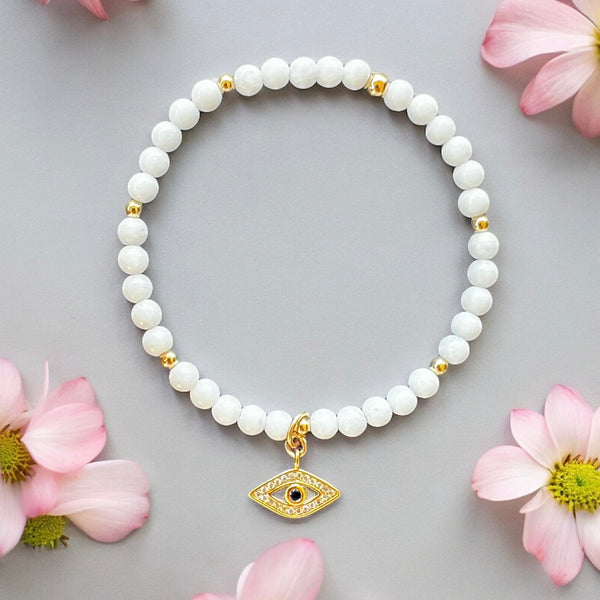 The Evil Eye White Quartz 4mm Stone Bracelet