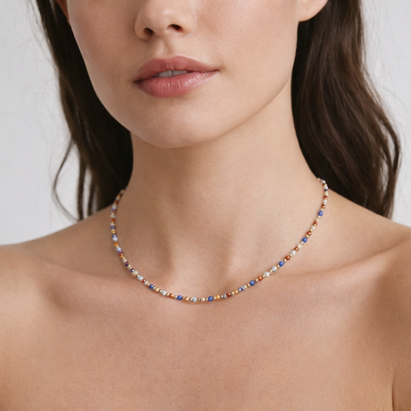 Dainty Multicolor Cubic Zirconias with 18k Gold Beads Necklace