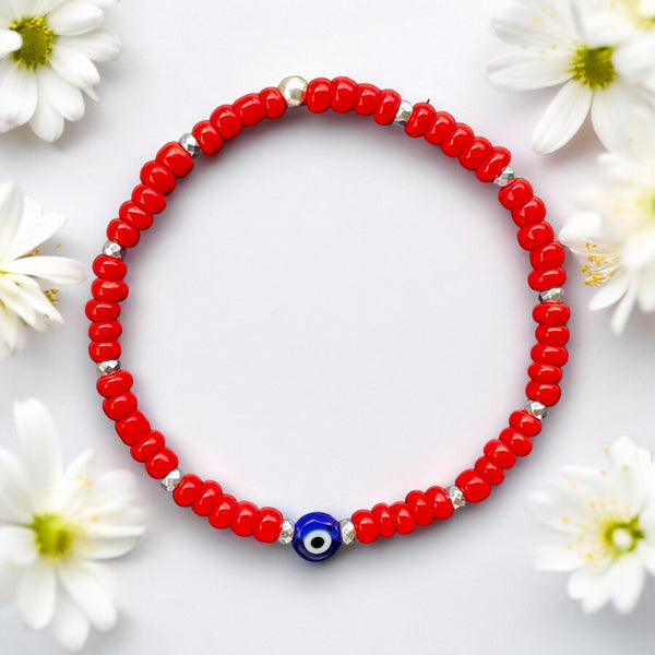 Classic Blue Evil Eye Charm 4mm Red Glass Beads Bracelet