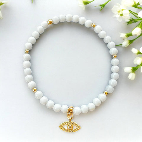 Lili Evil Eye White Quartz 4mm Stone Bracelet