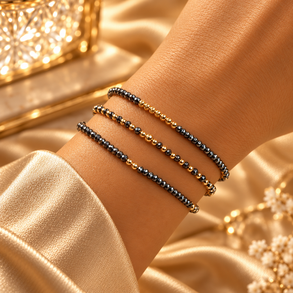ECLIPSE | Hematite & 18k Gold-Filled Stack