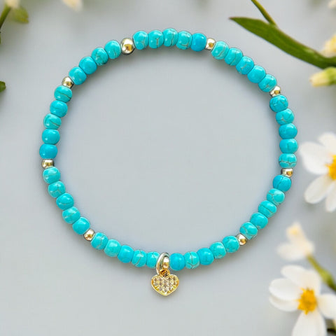 Dainty Heart Turquoise 4mm Stone Bracelet