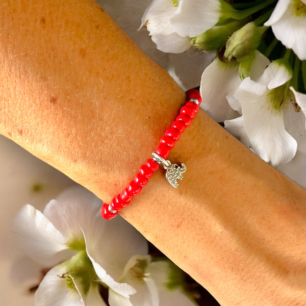 Elephant Charm 4mm Red Glass Beads Bracelet