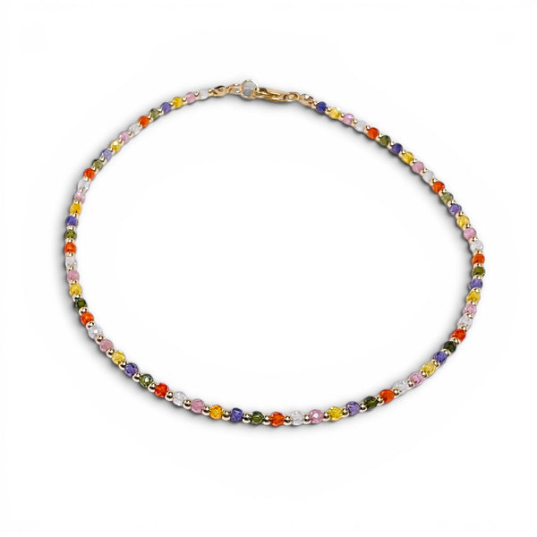 Multicolor Cubic Zirconias with 18k Gold Beads Necklace