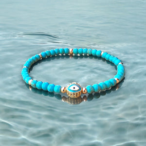 Round Evil Eye Turquoise 4mm Stone Bracelet