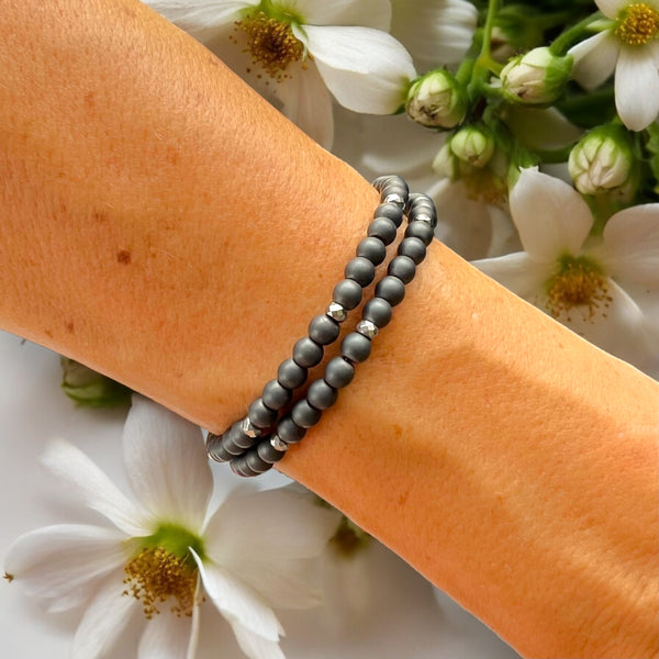 Stack of Two 4mm Hematite Matte Stones Bracelet