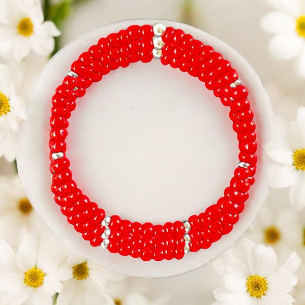 Stack of Three 4mm Red Glass Beads Bracelet