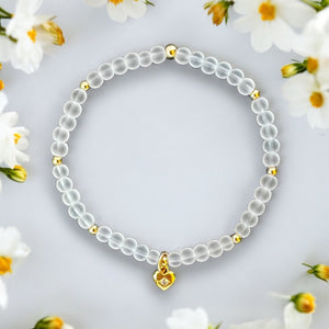 Heart Charm Clear Quartz 4mm Stone Bracelet