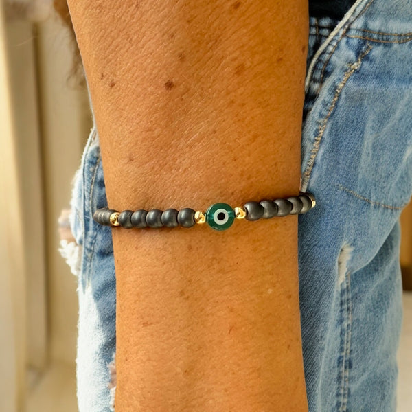 Evil Eye 4mm Hematite Matte Stone Bracelet