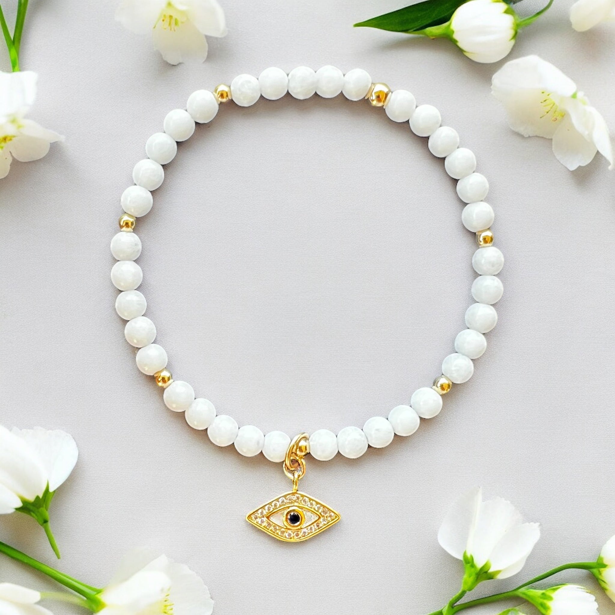 The Evil Eye White Quartz 4mm Stone Bracelet