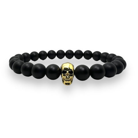 Onyx Matte 8mm Stone Bracelet with Skull