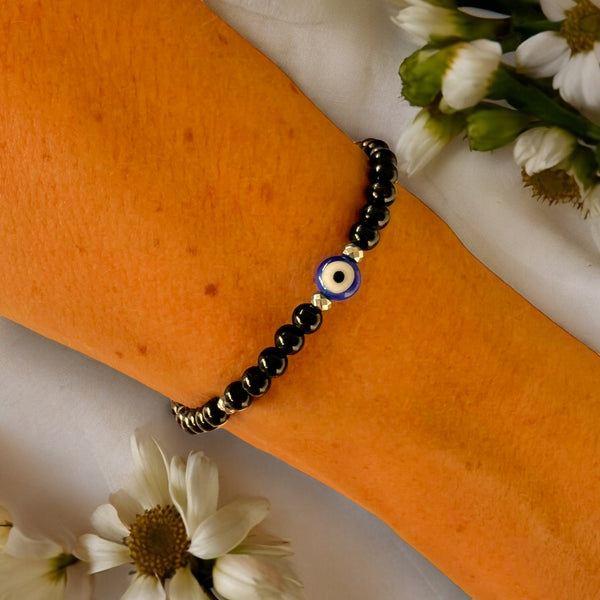 Classic Blue Evil Eye Charm 4mm Onyx Polished Bracelet