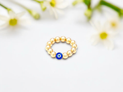 Evil Eye Charm 18k Gold Filled 5mm Bead Ring