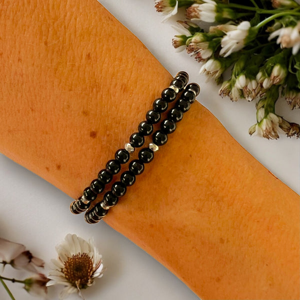 Stack of Two 4mm Onyx Polished Stones Bracelets