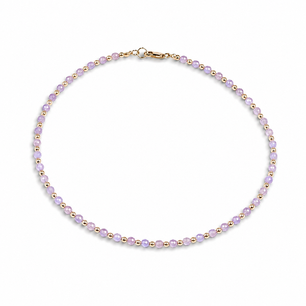 Dainty Purple Cubic Zirconias with 18k Gold Beads Necklace