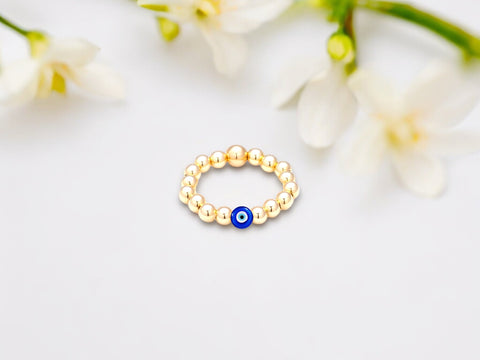 Evil Eye Charm 18k Gold Filled 4mm Bead Ring