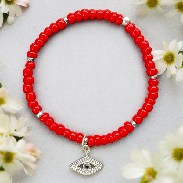 Zirconia Blue Evil Eye Charm 4mm Red Glass Beads Bracelet