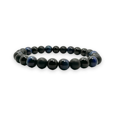 Blue Tiger Eye, Onyx Matte and Polished 8mm Stone Bracelet