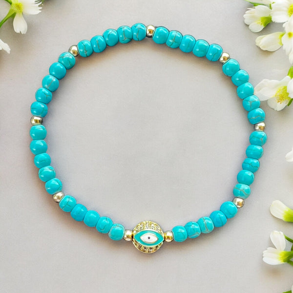 Round Evil Eye Turquoise 4mm Stone Bracelet