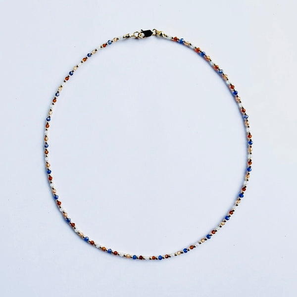 Dainty Multicolor Cubic Zirconias with 18k Gold Beads Necklace