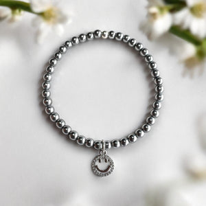 Smiley Charm 4mm Hematite Stones Bracelet