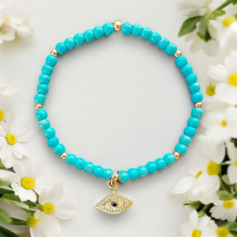 The Blue Evil Eye Charm Turquoise 4mm Stone Bracelet