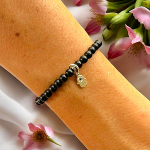 Dainty Hamsa Charm 4mm Onyx Matte Stone Bracelet