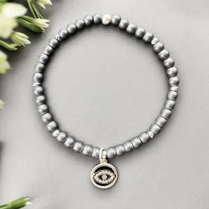 Round Evil Eye 4mm Hematite Matte Stone Bracelet