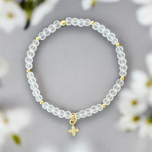 Dainty Flower Charm Clear Quartz 4mm Stone Bracelet