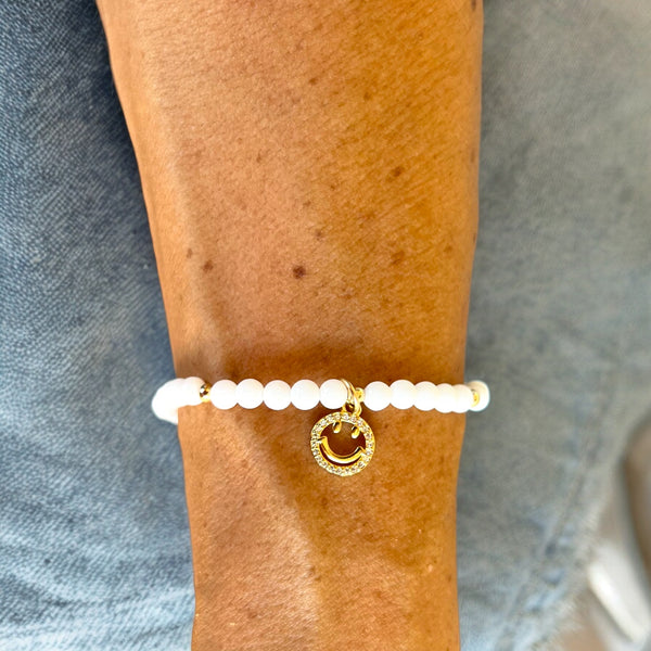 Smiley White Quartz 4mm Stone Bracelet