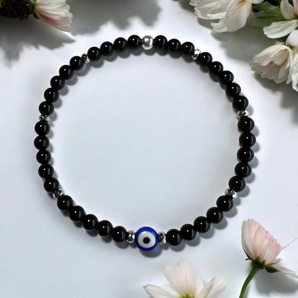 Classic Blue Evil Eye Charm 4mm Onyx Polished Bracelet