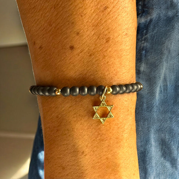 Star of David 4mm Hematite Matte Stone Bracelet