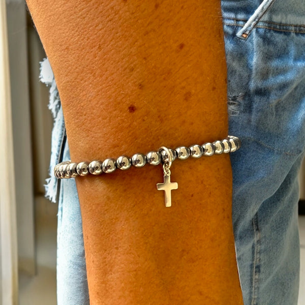 Dainty Cross Charm 4mm Hematite Stones Bracelet