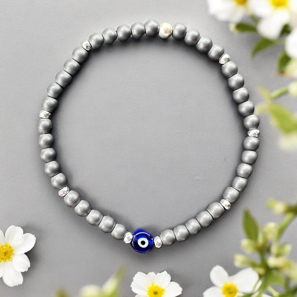 Evil Eye 4mm Hematite Matte Stone Bracelet